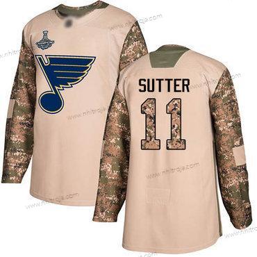 Herrar Blues #11 Brian Sutter Camo Autentisk 2017 Veterans Day Stanley Cup Champions Stitched Hockey Tröjor