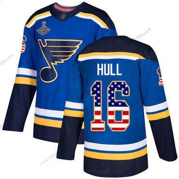 Herrar Blues #16 Brett Hull Blå Autentisk USA Flag Stanley Cup Champions Stitched Hockey Hemma Tröjor