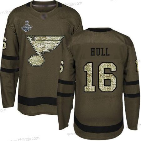 Herrar Blues #16 Brett Hull Grön Salute to Service Stanley Cup Champions Stitched Hockey Tröjor