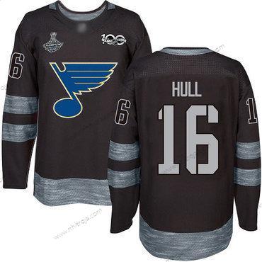 Herrar Blues #16 Brett Hull Svart 1917-2017 100th Jubileum Stanley Cup Champions Stitched Hockey Tröjor