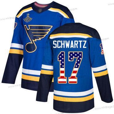 Herrar Blues #17 Jaden Schwartz Blå Autentisk USA Flag Stanley Cup Champions Stitched Hockey Hemma Tröjor