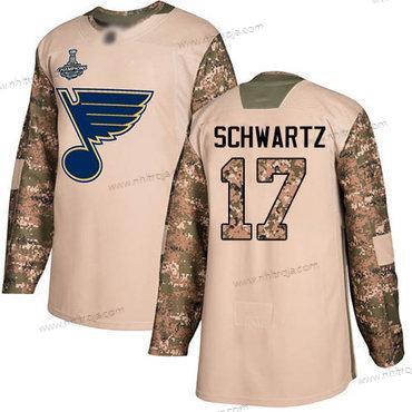 Herrar Blues #17 Jaden Schwartz Camo Autentisk 2017 Veterans Day Stanley Cup Champions Stitched Hockey Tröjor