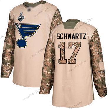 Herrar Blues #17 Jaden Schwartz Camo Autentisk 2017 Veterans Day Stanley Cup Final Bound Stitched Hockey Tröjor