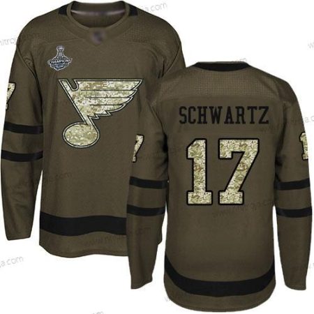 Herrar Blues #17 Jaden Schwartz Grön Salute to Service Stanley Cup Champions Stitched Hockey Tröjor