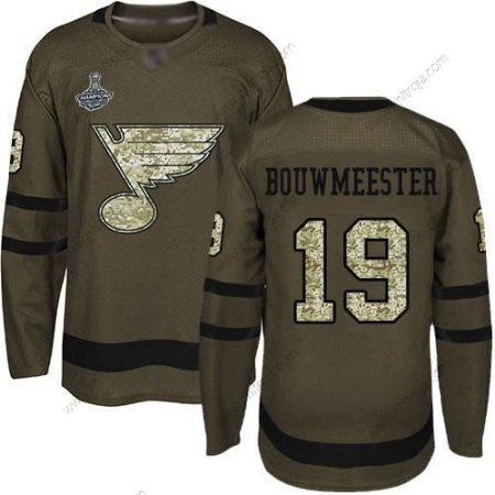 Herrar Blues #19 Jay Bouwmeester Grön Salute to Service Stanley Cup Champions Stitched Hockey Tröjor