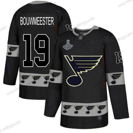 Herrar Blues #19 Jay Bouwmeester Svart Autentisk Team Logo Stanley Cup Champions Stitched Hockey Tröjor