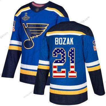 Herrar Blues #21 Tyler Bozak Blå Autentisk USA Flag Stanley Cup Champions Stitched Hockey Hemma Tröjor