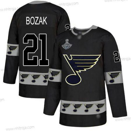 Herrar Blues #21 Tyler Bozak Svart Autentisk Team Logo Stanley Cup Champions Stitched Hockey Tröjor