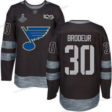 Herrar Blues #30 Martin Brodeur Svart 1917-2017 100th Jubileum Stanley Cup Champions Stitched Hockey Tröjor