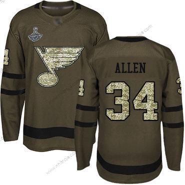 Herrar Blues #34 Jake Allen Grön Salute to Service Stanley Cup Champions Stitched Hockey Tröjor