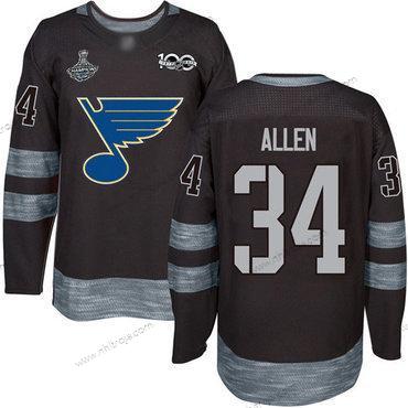 Herrar Blues #34 Jake Allen Svart 1917-2017 100th Jubileum Stanley Cup Champions Stitched Hockey Tröjor