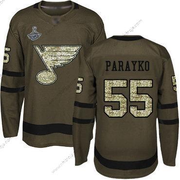 Herrar Blues #55 Colton Parayko Grön Salute to Service Stanley Cup Champions Stitched Hockey Tröjor