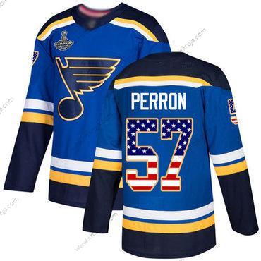 Herrar Blues #57 David Perron Blå Autentisk USA Flag Stanley Cup Champions Stitched Hockey Hemma Tröjor