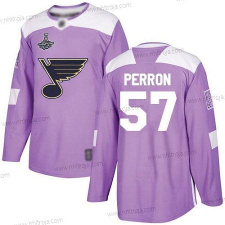 Herrar Blues #57 David Perron Lila Autentisk Bekämpar cancer Stanley Cup Champions Stitched Hockey Tröjor