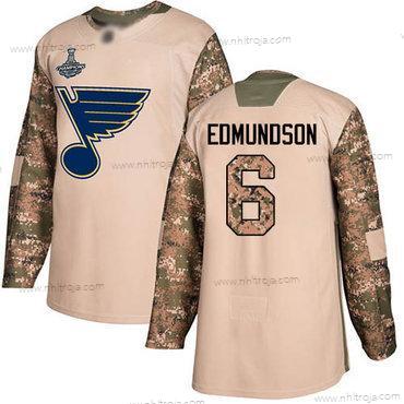 Herrar Blues #6 Joel Edmundson Camo Autentisk 2017 Veterans Day Stanley Cup Champions Stitched Hockey Tröjor