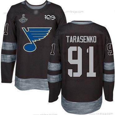 Herrar Blues #91 Vladimir Tarasenko Svart 1917-2017 100th Jubileum Stanley Cup Champions Stitched Hockey Tröjor