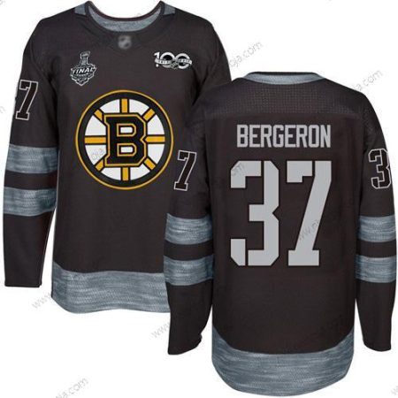 Herrar Boston Bruins #37 Patrice Bergeron Svart 1917-2017 100th Jubileum 2019 Stanley Cup Final Bound Stitched Hockey Tröjor