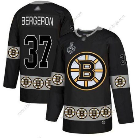 Herrar Boston Bruins #37 Patrice Bergeron Svart Autentisk Team Logo 2019 Stanley Cup Final Bound Stitched Hockey Tröjor