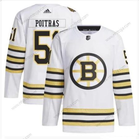 Herrar Boston Bruins #51 Matthew Poitras Vit 100th Jubileum Stitched Tröjor