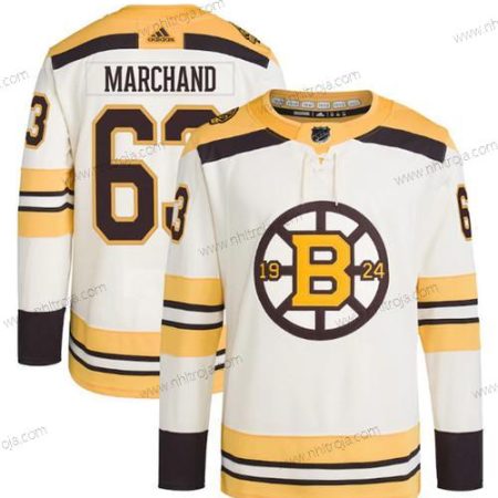 Herrar Boston Bruins #63 Brad Marchand Grädde 100th Jubileum Stitched Tröjor