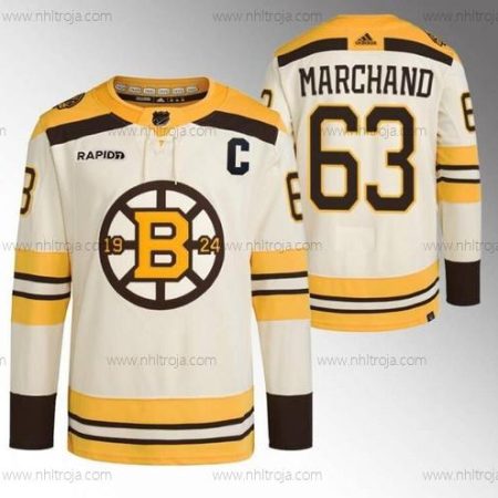 Herrar Boston Bruins #63 Brad Marchand Grädde With Rapid7 Patch 100th Jubileum Stitched Tröjor