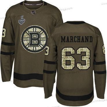 Herrar Boston Bruins #63 Brad Marchand Grön Salute to Service 2019 Stanley Cup Final Bound Stitched Hockey Tröjor