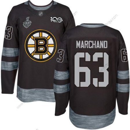 Herrar Boston Bruins #63 Brad Marchand Svart 1917-2017 100th Jubileum 2019 Stanley Cup Final Bound Stitched Hockey Tröjor