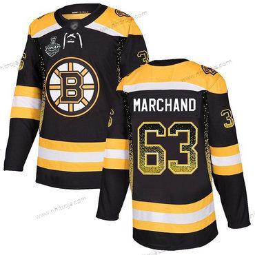 Herrar Boston Bruins #63 Brad Marchand Svart Autentisk 2019 Stanley Cup Final Bound Stitched Hockey Hemma Tröjor Version 2