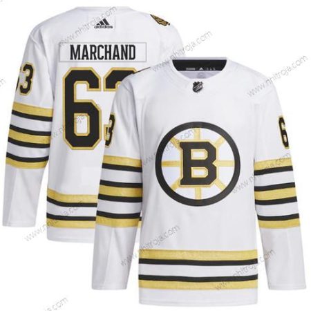 Herrar Boston Bruins #63 Brad Marchand Vit 100th Jubileum Primegreen Stitched Tröjor