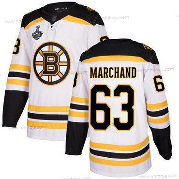 Herrar Boston Bruins #63 Brad Marchand Vit Road Autentisk 2019 Stanley Cup Final Bound Stitched Hockey Tröjor