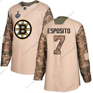 Herrar Boston Bruins #7 Phil Esposito Camo Autentisk 2017 Veterans Day 2019 Stanley Cup Final Bound Stitched Hockey Tröjor