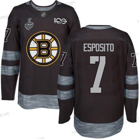 Herrar Boston Bruins #7 Phil Esposito Svart 1917-2017 100th Jubileum 2019 Stanley Cup Final Bound Stitched Hockey Tröjor