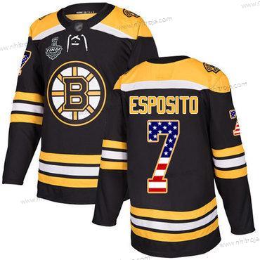 Herrar Boston Bruins #7 Phil Esposito Svart Autentisk USA Flag 2019 Stanley Cup Final Bound Stitched Hockey Hemma Tröjor