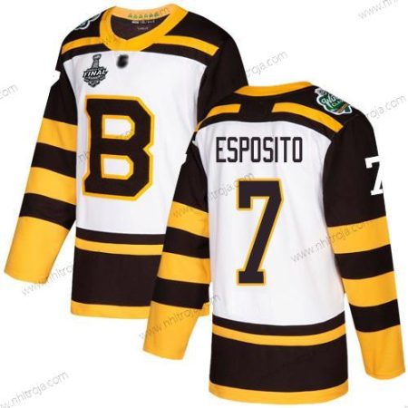 Herrar Boston Bruins #7 Phil Esposito Vit Autentisk 2019 Vinter Klassisk 2019 Stanley Cup Final Bound Stitched Hockey Tröjor