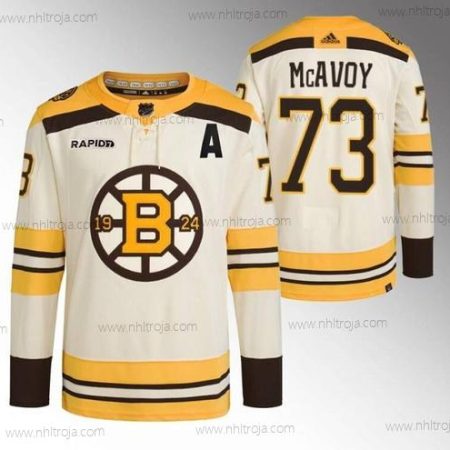 Herrar Boston Bruins #73 Charlie Mcavoy Grädde With Rapid7 Patch 100th Jubileum Stitched Tröjor