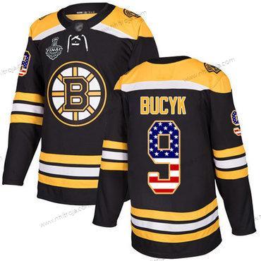 Herrar Boston Bruins #9 Johnny Bucyk Svart Autentisk USA Flag 2019 Stanley Cup Final Bound Stitched Hockey Hemma Tröjor