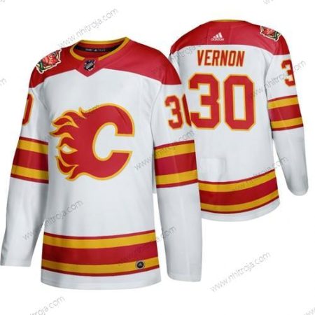 Herrar Calgary Flames #30 Mike Vernon 2019 Heritage Klassisk Autentisk Retired Vit Tröjor