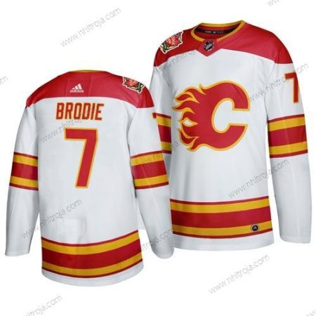 Herrar Calgary Flames #7 T. J. Brodie 2019-20 Vit Heritage Autentisk Klassisk Tröjor