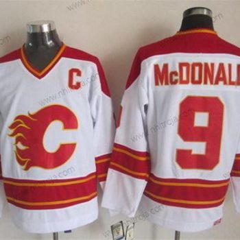 Herrar Calgary Flames #9 Lanny Mcdonald Vit Retro CCM Tröjor