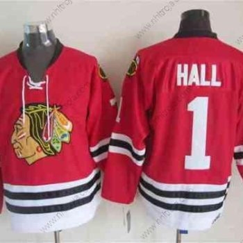 Herrar Chicago Blackhawks #1 Glenn Hall 1957-58 Röd Vintage Tröjor