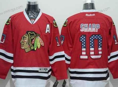 Herrar Chicago Blackhawks #10 Patrick Sharp USA Flag Röd Tröjor