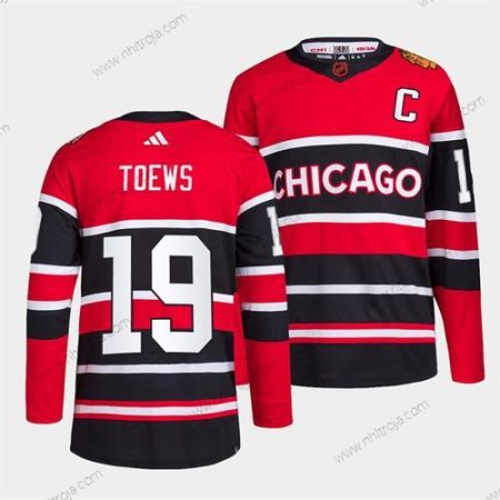 Herrar Chicago Blackhawks #19 Jonathan Toews Röd Svart 2022 Omvänd Retro Stitched Tröjor