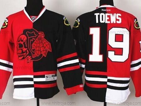 Herrar Chicago Blackhawks #19 Jonathan Toews Röd/Svart Two Tone With Röd Skulls Tröjor