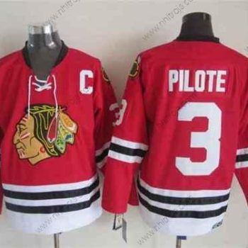 Herrar Chicago Blackhawks #3 Pierre Pilote 1957-58 Röd Vintage Tröjor