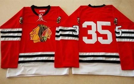 Herrar Chicago Blackhawks #35 Tony Esposito 1960-61 Röd Vintage Tröjor