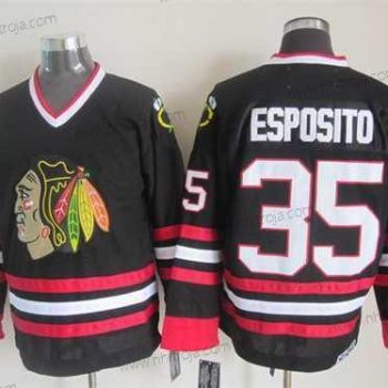 Herrar Chicago Blackhawks #35 Tony Esposito Svart CCM Vintage Tröjor