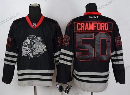 Herrar Chicago Blackhawks #50 Corey Crawford Svart Ice Skulls Tröjor