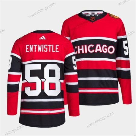 Herrar Chicago Blackhawks #58 Mackenzie Entwistle Röd Svart 2022 Omvänd Retro Stitched Tröjor