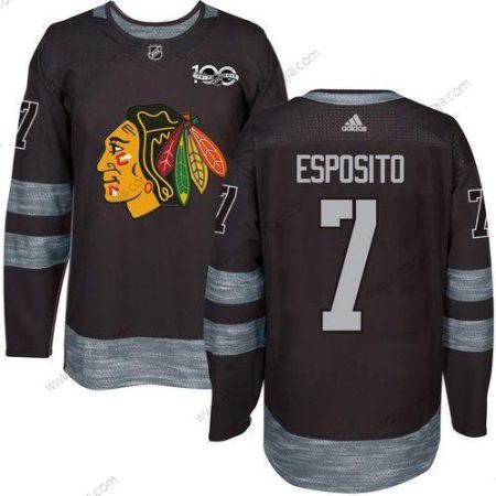 Herrar Chicago Blackhawks #7 Tony Esposito Svart 1917-2017 100th Jubileum Stitched NHL Tröjor