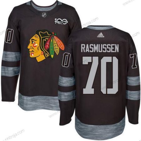 Herrar Chicago Blackhawks #70 Dennis Rasmussen Svart 1917-2017 100th Jubileum Stitched NHL Tröjor